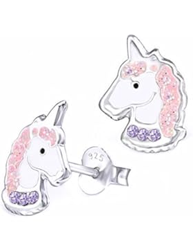 GH1a Kristall Glitzer Einhorn Ohrstecker Ohrringe 925 Echt Silber Mädchen Kinder Pferd
