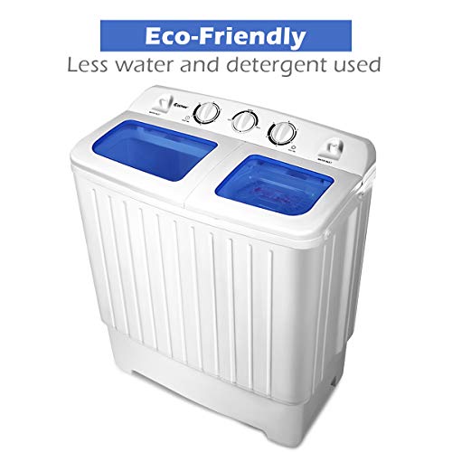CASART Twin Tub Washing Machine with Wash & Spin Cycle Compartments, 5KG Washing & 3KG Drying Capacity, Mini Compact & Portable Size, Timer Switches, 300W, 220 V