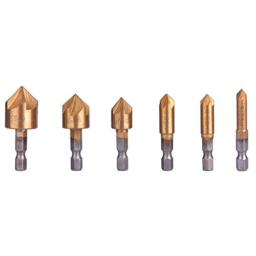 HSS Senker 6 tlg 5 Flöte Senker Sechskant 90 Grad Kegelsenker Satz Ø 6,35 6mm / 8mm / 9mm / 13mm / 16mm / 19mm Versenkbohrer - 8