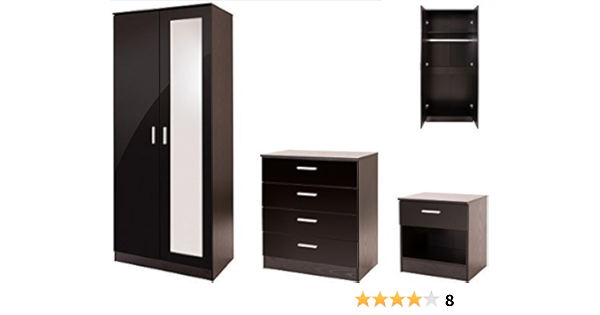 High Gloss 3 Piece Bedroom Furniture Set With 2 Door Mirrored Wardrobe Ottawa Caspian Supreme Range Black Amazon Co Uk Kitchen Home