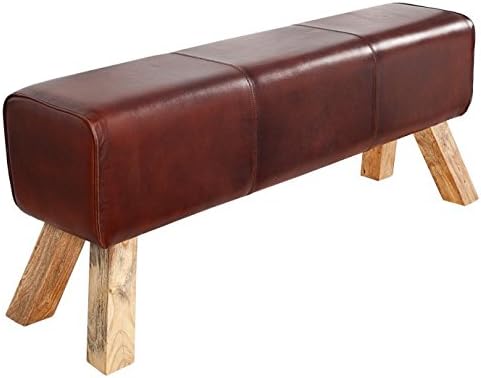 Design Seat Bench - Bock - 120cm, Solid teak wood and genuine leather #36269