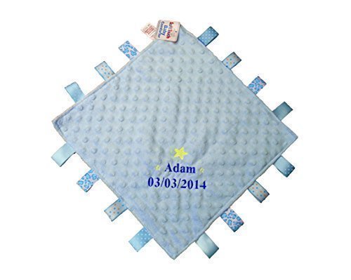Personalised Embroidered Comforter Taggy Blanket/Blankie for baby boys- Blue