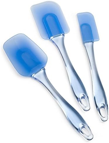 Jechery Flex Silicone Spatula Set of 3-Pieces, Nonstick Heat Resistant Professional Blue Rubber Scraper Spatulas, Silicone Heads with Crystal Handle, Different Shapes Mixing Spatula