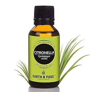 Earth N Pure Citronella Essential Oil 100% Pure, Undiluted, Natural And Therapeutic Grade With Glass Dropper- Perfect for Aromatherapy, Relaxation, Skin Therapy & More (30 Ml)