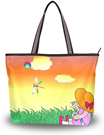 UHONEY Extra Large Handbags for Women,Colorful Dragonfly With Baby Decoration Orange,Fashion Design Ladies Shoulder Tote Bag