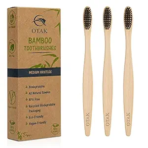 Bamboo Toothbrush with Soft Bristles for Adults and Kids Chorcoal Bristles with Antibacterial and Biodegradable Bamboo Handle Eco Friendly Natural Toothbrush Set of (PACK OF 3)