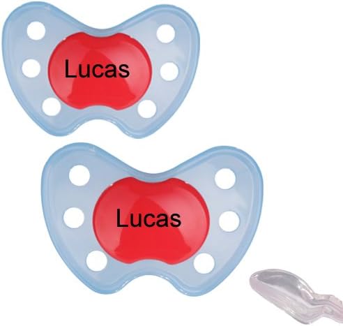 Personalised Dummy, Babynova "Dentistar", Silicone, Size 2, blue with red button (2 pcs)