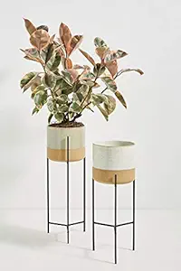 Weston Crafts Metal Plant Stand Set of 2 for Indoor & Outdoor Pots - Black, Metal Potted Plant Holder for House, Garden & Patio - Mid-Century Patented Design