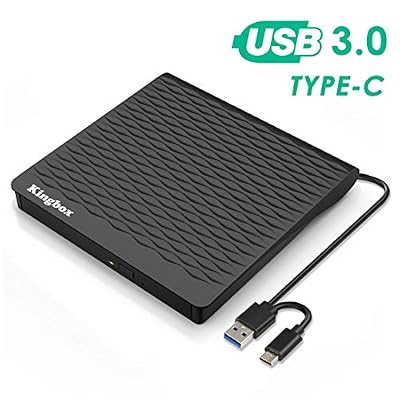 Timoom Lecteur CD/DVD Externe, Kingbox USB 3.0 Type C Graveur CD Externe DVD Portable Léger et Mince pour Ordinateurs Portables,Compatible avec Windows XP/2003/Vista/7/8.1/10, Linux, Mac OS