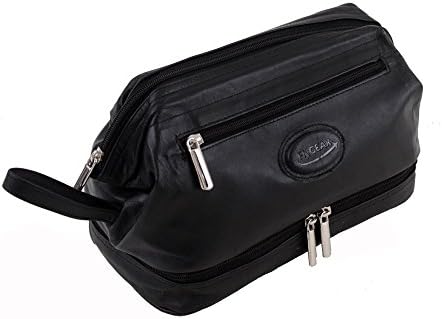 Mens Real Leather Travel Toiletry Shaving Cosmetic Organizier Bag Case
