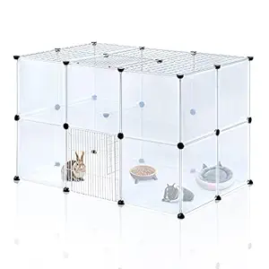 BRIAN & DANY Pet Playpen, Portable Plastic Yard Fence for Small Animals with Door, 28 Panels, 13.8 X 13.8 inches, Smoke