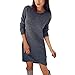 Produktbild Damen Strickpullover Kleid Sannysis Einfarbig Rundhals Langarm Pullover Lange Kleid Shirt (S, Grau)