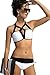 Produktbild Loveours Mädchen Damen Strand Strappy Schwarz und Weiß Zweiteilige Neckholder Push Up Bikini Set (M)