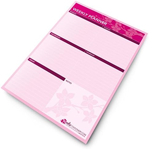 Monster Stationery - Cherry Blossom - A4 Weekly Planner/Things to Do Today/Desk Schedule/to Do Pad - 60 Sheet - 80gsm - Made in UK