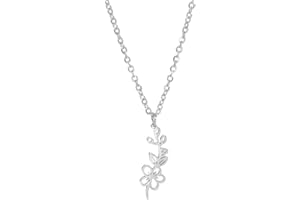 kkjoy Collier de Fleur du Mois de Naissance en Acier Inoxydable Collier avec Pendentif de Fleur pour 12 Mois de Naissance Collier de Meilleur Ami Bijoux pour Femme Fille