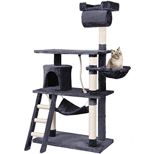 MC Star Tira Graffi Albero di Gatti Graffiatoio Stabile Adulti Piastra di Base Ispessito con Tunnel Giocattolo Sisal 141cm Grigio