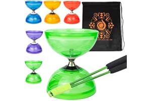 JUGGLE DREAM Jumbo Hurricane Pro Triple Bearing Clutch Diabolo Set with Aluminium 'Metal' Sticks, Diabolo String and Cascade Carry Bag (Green with Green Handsticks)