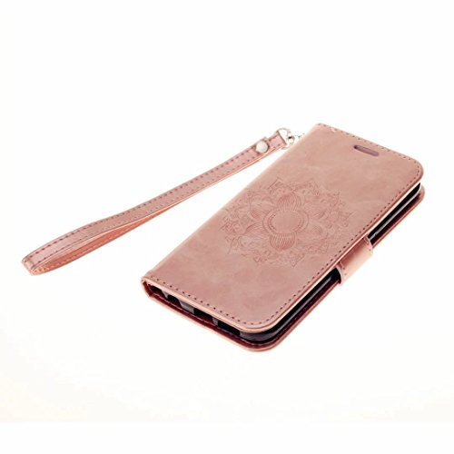 MUTOUREN Portemonnaie Handyhülle für Samsung Galaxy S7 Bookstyle Gürtelhändytasche Brieftasche PU Leder Wallet Case Cover Schutzhülle Hülle Etui mit Standfunktion Magnetverschluß Card Slots Kratzfeste Anti-scratch Premium Ledertasche Gepresste Blumen Indische Sonne Mandala Rosegold + Bleistift Touch Pen - 5