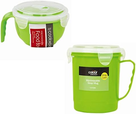 Microwaveable 2-Piece Bowl and Soup Mug Set (Green)