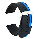 ULLCHRO Unisex Kautschuk Armband mit Gebürstete Edelstahl Silber Schnalle 20mm Schwarz Blau 1220lan