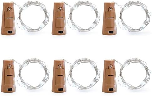 Yuegu 6 Pack LED Bottle Cork String Light , 20LED 70in(180cm) Wine Bottle Cork Spark Starry Fairy String Light Battery-operated (Included )Lamp Decoration for Home Decorative,Wine Bottle DIY, Party,Wedding Decorations,Holiday White