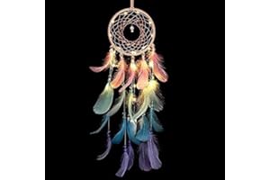 ubrand Rainbow Dream Catcher for Kids,Handmade Colorful Feather Dream Catcher with LED Light, for Bedroom Home Hanging Decoration-Colorful