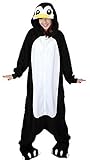 LATH.PIN® Jumpsuit Tier Karton Fasching Halloween Kostüm Sleepsuit Cosplay Fleece-Overall Pyjama Schlafanzug Erwachsene Unisex Lounge (M, Penguin) -