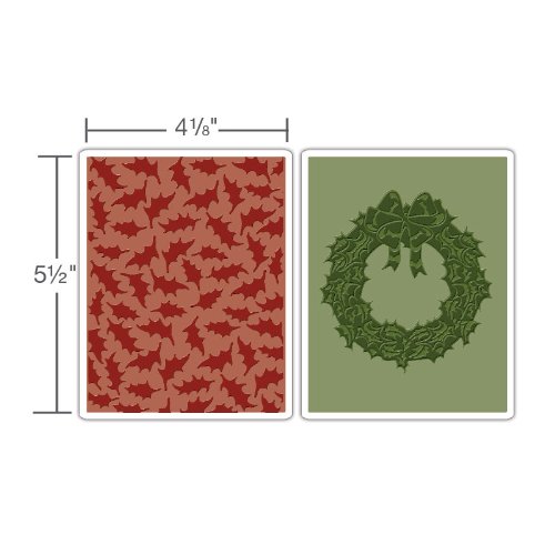Sizzix Holly Pattern and Wreath Set by Tim Holtz Texture Fades Embossing Folders, Pack of 2, Multi-Color