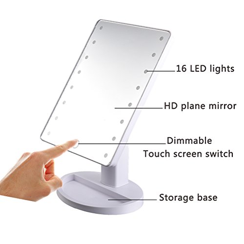 Familiar LED Kosmetikspiegel Familiar Schminkspiegel Touchscreen 16 LED beleuchtete Make-up-Spiegel mit batterie abnehmbare 10x Vergrößerungsspiegel 180 frei drehbare bewegliche perfekt für Make-up, Peeling, Badezimmer, Ankleideraum, Facewashing, Tweezing(Weiß) - 5