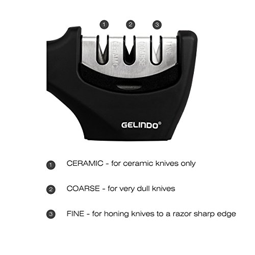 Gelindo 3 Stufe Messerschärfer – Keramik, Grob- und Fein – gummierte Base- Beste für das Überleben, Kampf, Skulptur, Filet, Brot, Schweizer, Taschenmesser & More - 2