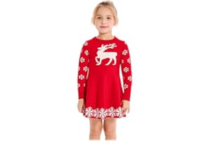 SMILING PINKER Robe Filles Pull À Manches Longues Tricoté Noël Sweater Enfant Renne Pull Robe Automne Hiver