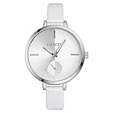 Sonew Frauen Uhr Elegante einfache Art PU Lederne analoge Quarz Anzeigen Armbanduhren mit Luxus rundem Vorwahlknopf Armband(White)
