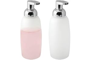 mDesign Foaming Soap Dispenser - Set of 2 - Glass Soap Dispenser Pump - Glass - Refillable Soap Dispenser & Soap Pump - Ideal for Bathroom/Kitchen - Frost/Chrome