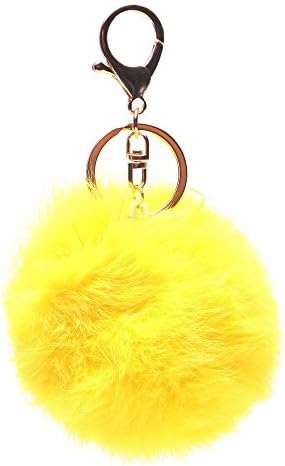 LIFECART Dasuke Plush Ball Gold Plated Charm Key Chain for Car Key Ring Bag (Yellow)