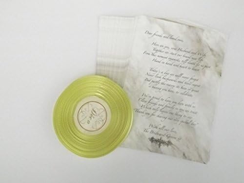 50x Gothic style/Marble printed wedding favour table scrolls - A6 size 148.5 x 105mm (4-1/8 x 5-7/8) (Chartreuse ribbon, Marble with cross)