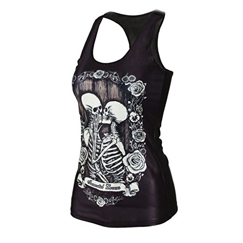 Mujeres gótica kiss diseño de calaveras tanque superior corsé disfraz de camiseta de tirantes chaleco chaleco