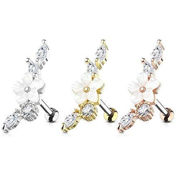 Tapsi's Coolbodyart Nippelpiercing Blumen Design - Chirurgenstahl 12mm Mit Zirkonia