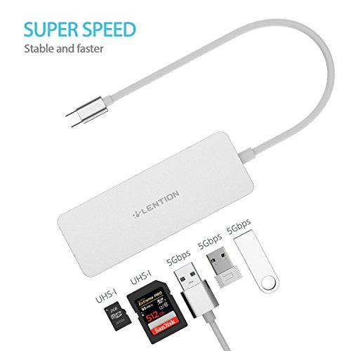 LENTION USB-C HUB, Typ c Adapter mit 3 Superspeed USB 3.0 Ports, 2 SD / TF Kartenleser Ports für Type-C Computer und Tablets wie MacBook 12″ 2015/2016, MacBook Pro 2016, Google Chromebook 2016 – Silber - 3