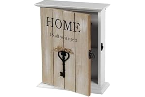MECSAL CASALINGHI Armadietto Porta Chiavi, Cassetta in Legno, Porta Chiavi da Parete, Con Decorazione Home, 20x7x24 Cm (Effetto Legno)