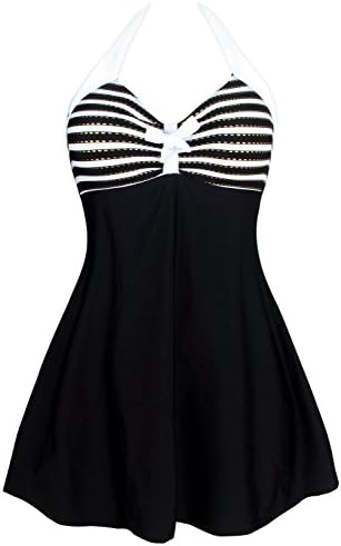 LOVEOURS,Ladies Retro One Piece Push Up Swimming Costume Dress Beachwear Plus Size Halterneck Swimwear (UK Size 12-14(M), Color 6)