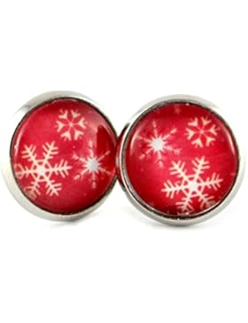 Katharina Fairytale Damen Mädchen Ohrringe Schneeflocken Motiv rot Cabochon 12mm silber