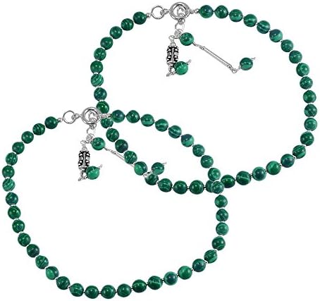Silvestoo India Malachite Gemstone 925 Sterling Silver Anklet PG-127340