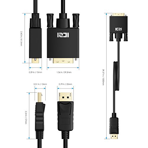 ICZI Displayport(DP) auf DVI Kabel, Male zu Male Vergoldet 1080p, für PC, Notebooks, Blu Ray Player und Mehr, Schwarz (1m) - 7