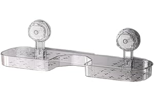 Mciluyaiio Bathroom Sink Shelf Suction Cup Shelf with Drain Drill-free Bathroom Shelf with Drain Over Sink Shelf for Kitchen Space Saving Wall Basket (Clear)