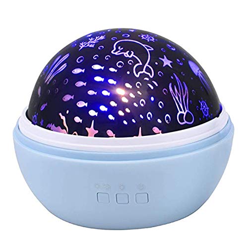 Proyector de Luz Nocturna, Lámpara Giratoria de Iluminación Nocturna para Niños Dormitorio para Niños Decoraciones Románticas Relaja luz de Humor Regalo de Cumpleaños para Niños - Azul