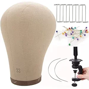 Cork Block Canvas Mannequin Head Stand for Making Wigs 22 inch Canvas Block Wig Head and Stand Pins Professional Head (21