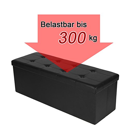 Songmics Aufbewahrungsbox Sitzbank Sitztruhe mit großem Stauraum Kunstleder 110 x 38 x 38 cm schwarz LSF701 - 5
