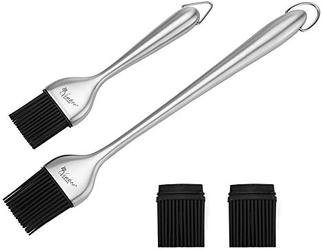 Vinkoe BBQ Grill Basting Brush For Baking And Cooking, Pastry Brush Silicone Bristles With Stainless Steel Handle Pack of 2 Size - 12.5 Inch/8.5 Inch