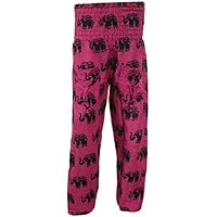 Mogul Interior Womens Boho Yoga Pants Elephants Print Smocked Waist Hippie Harem Pants