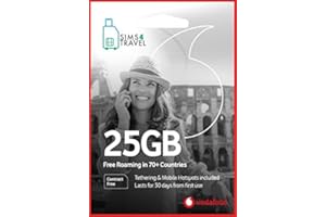SIMS4TRAVEL Vodafone Prepaid Data Sim Card. 25GB of 4G/5G Data for use in over 70+ Countries Worldwide (Valid for 30 Days).Easy to Renew. Includes USA, Canada, Australia, South Africa & Europe.